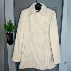 Cream Double-Breasted Women's Wool Peacoat